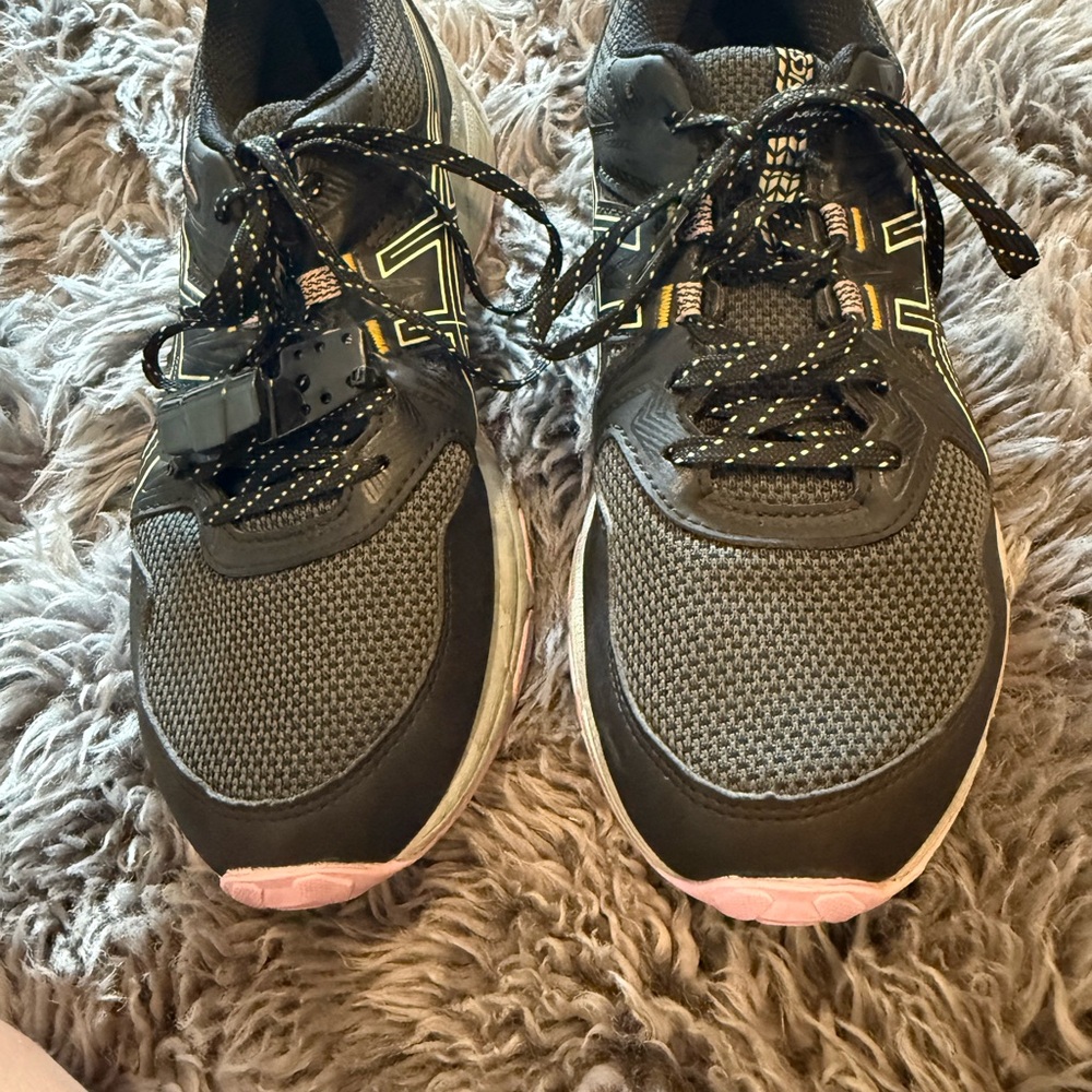 Asics Black and Gray Sneakers with Mesh Upper and Cushioned Midsole